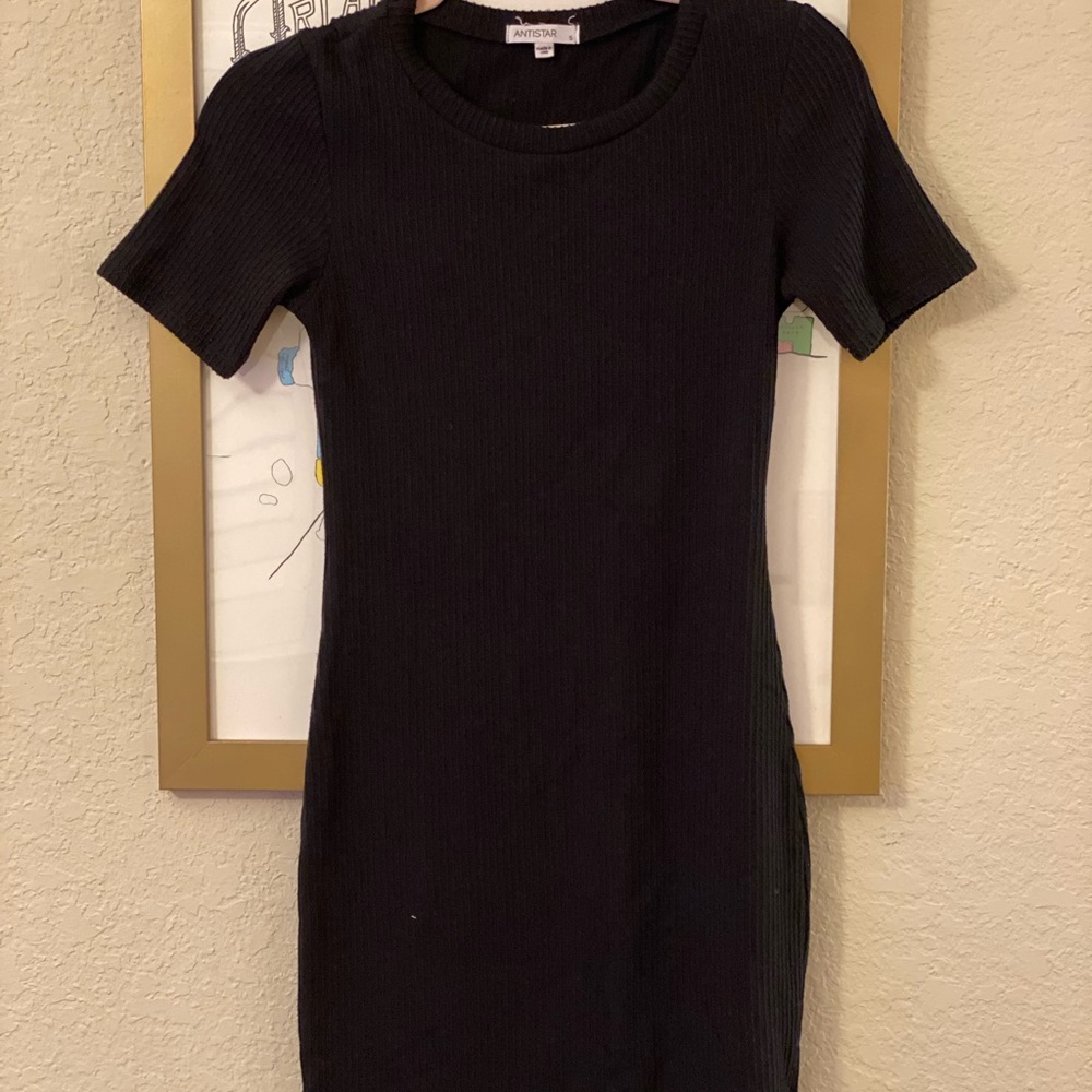 Ribbed, sweater, black body con dress